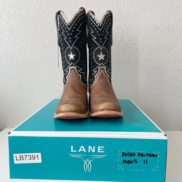 Lane RODEO HOUSTON Mens Cowboy Boots Size 11 Brown Leather Western Blunt Toe - Picture 12 of 13